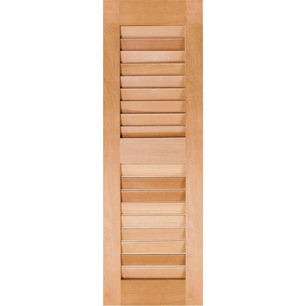 12 in. x 53 in. Exterior Real Wood Louvered Shutters Pair Unfinished I2412