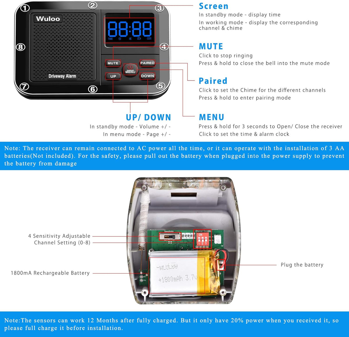 1800 Ft Wireless Outdoor Motion Sensor Driveway Alarm System K88645