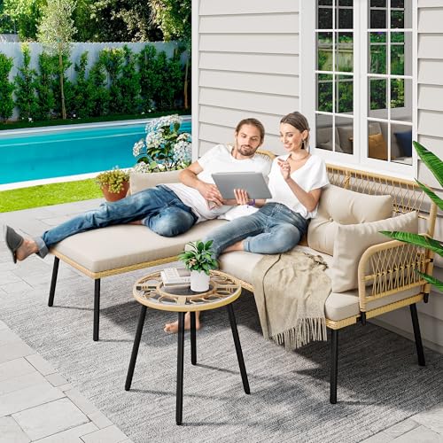 4-Piece Wicker Patio Bistro Set with Cushions and Metal Table F776