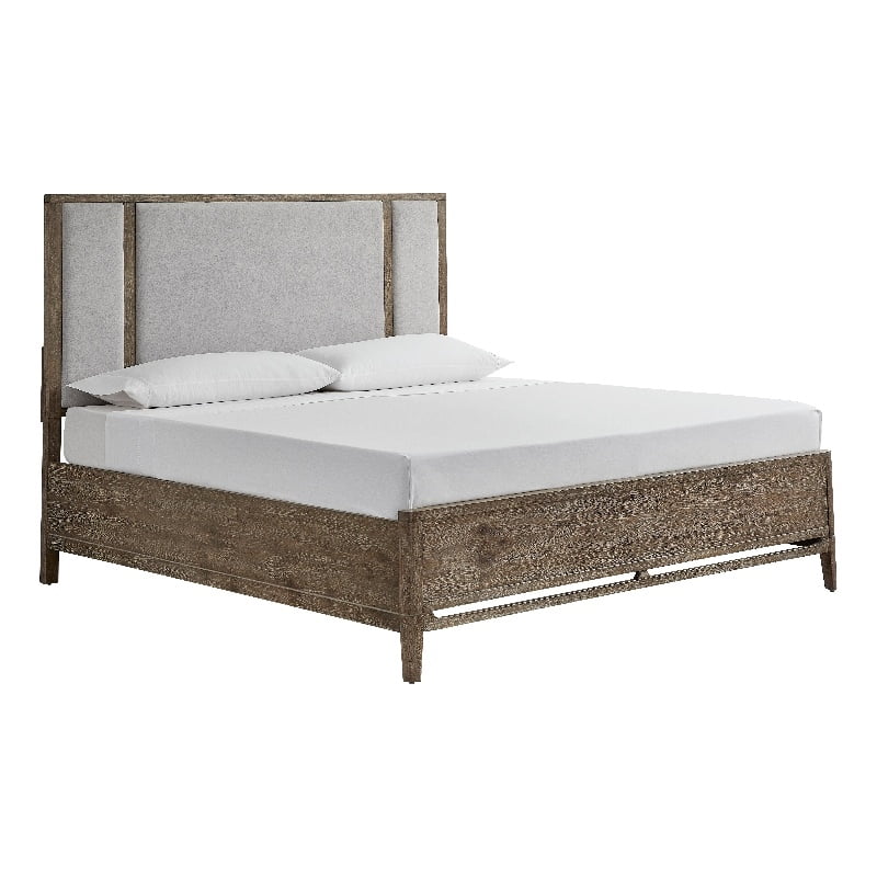 Wood Cal.King Panel Bed with Upholstered Headboard in Brown M193