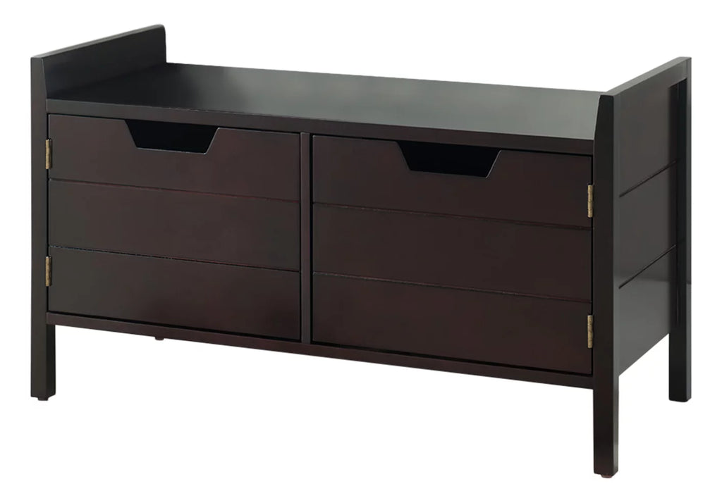 Espresso Wood Shoe Bench with Cabinet Storage A477