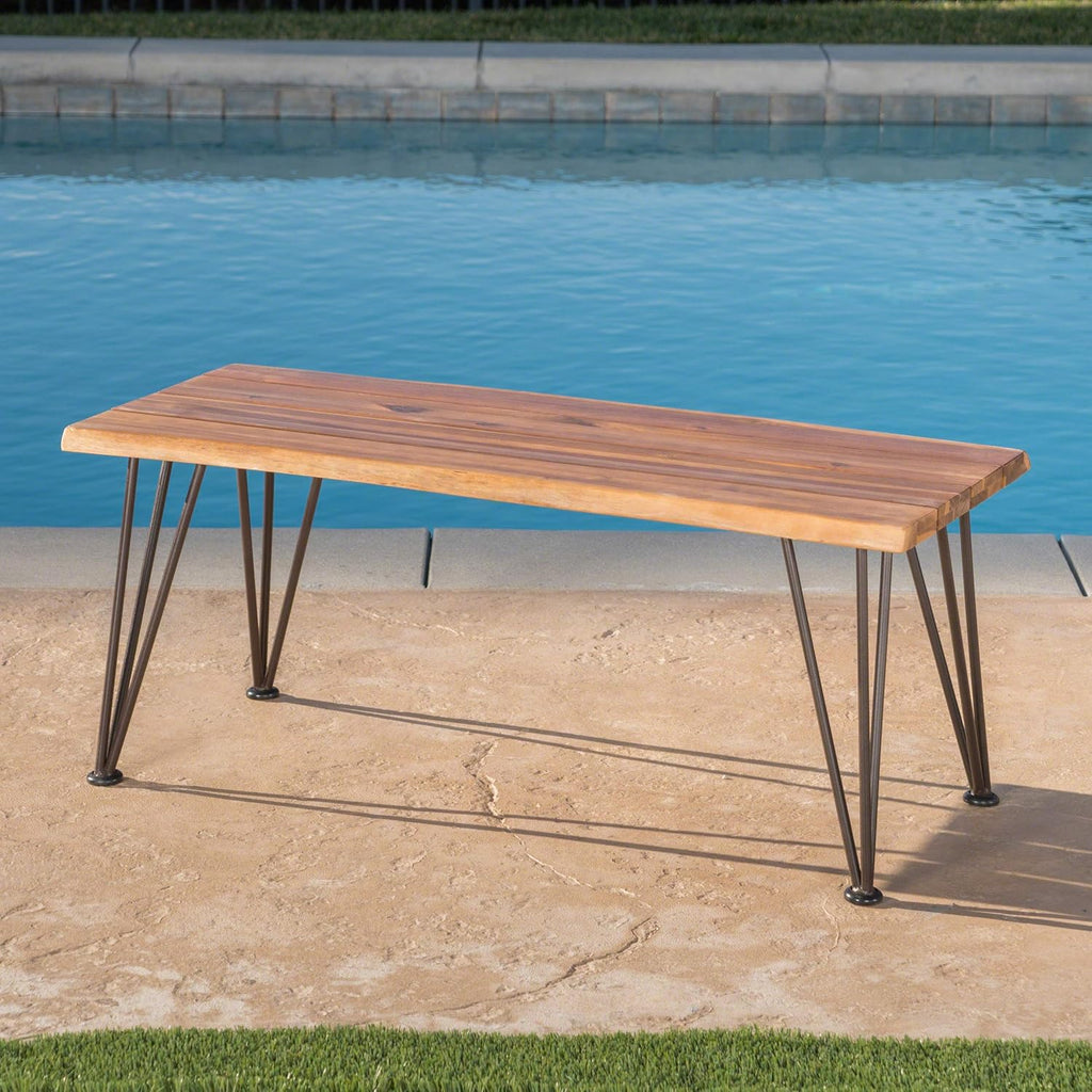Outdoor Industrial Iron and Teak Finished Acacia Wood Coffee Table I266