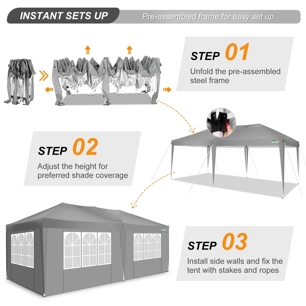 10x20 Pop up Canopy Tent with 6 Removable Sidewalls R961