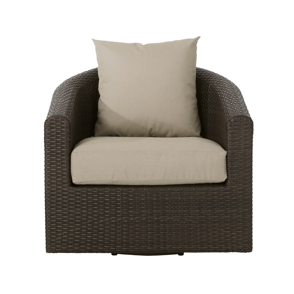 Mixed Brown and Mixed Khaki Wicker Swivel Club Chair N2052