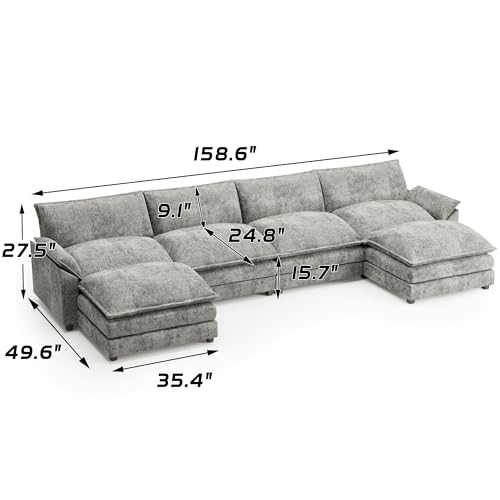 Dark Grey Chenille U Shaped Modular Sofa with Ottoman E303