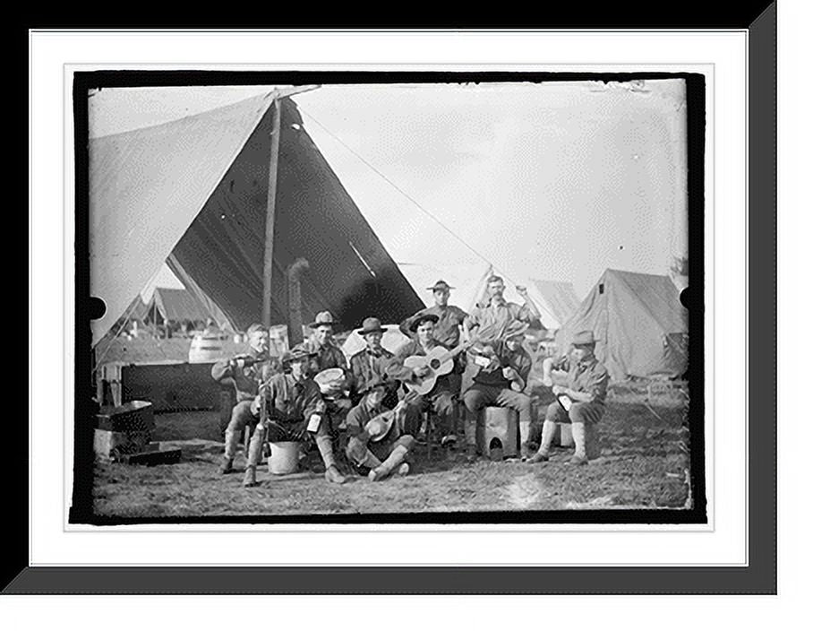 Historic Framed Print, U.S. Army group of soldiers in front of tent, 17-7/8" x 21-7/8" C23844