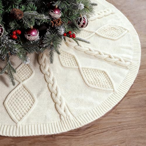 48 Inch Braided Cable Knit Cream White Tree Skirt L2374