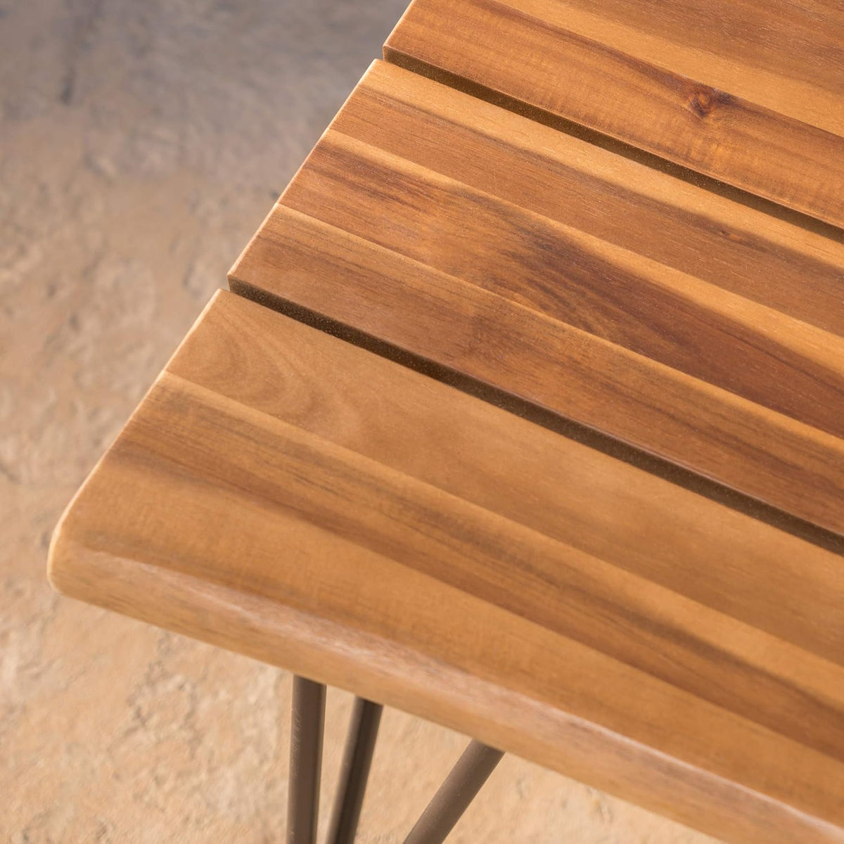 Outdoor Industrial Iron and Teak Finished Acacia Wood Coffee Table I266
