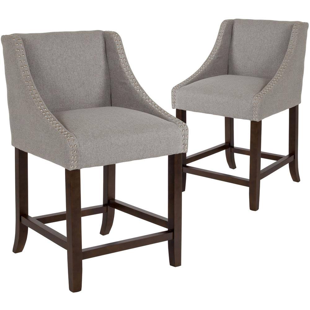 Light Gray Fabric Bar Stool Set of 2 B14866
