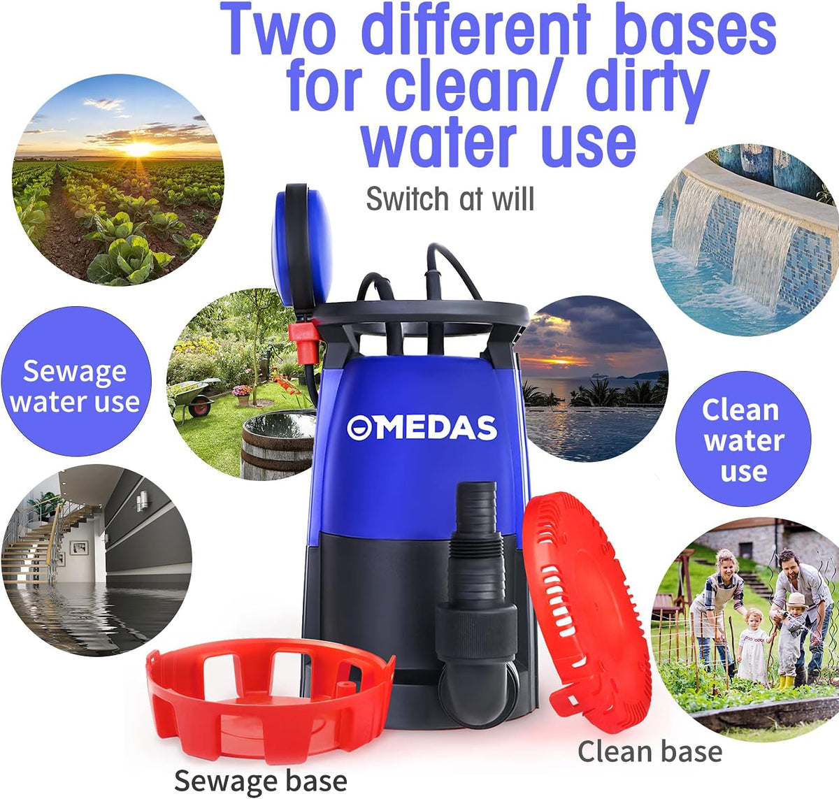 1HP 750W 4623GPH Submersible Sump Pump Electric 3 in 1 Clean/Dirty Water Utility Water Pumps w/Float Switch and Long 16.4ft Cable Pack of 2 N829881