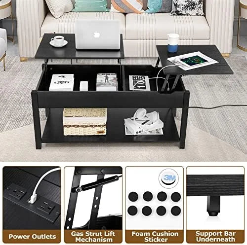42.5" Lift Top Coffee Table with Hidden Compartment and USB Ports V36148