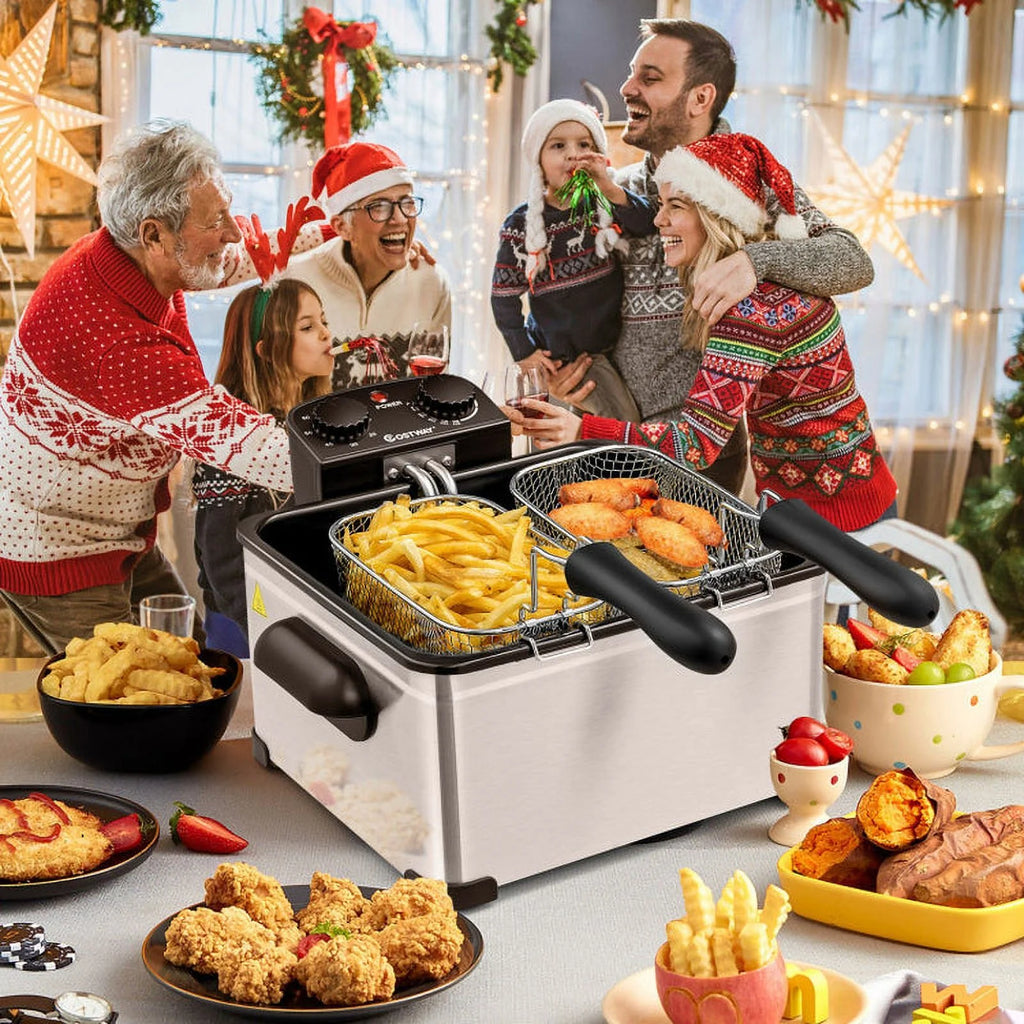 5.3Qt Stainless Steel Electric Deep Fryer with Triple Basket P24462