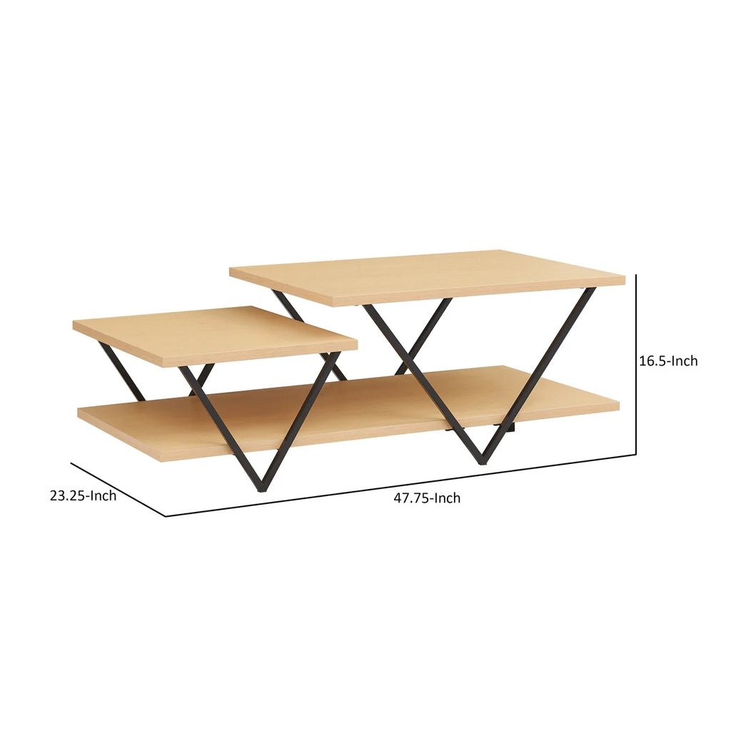 48 Inch 2 Tier Coffee Table with Bottom Shelf D1141