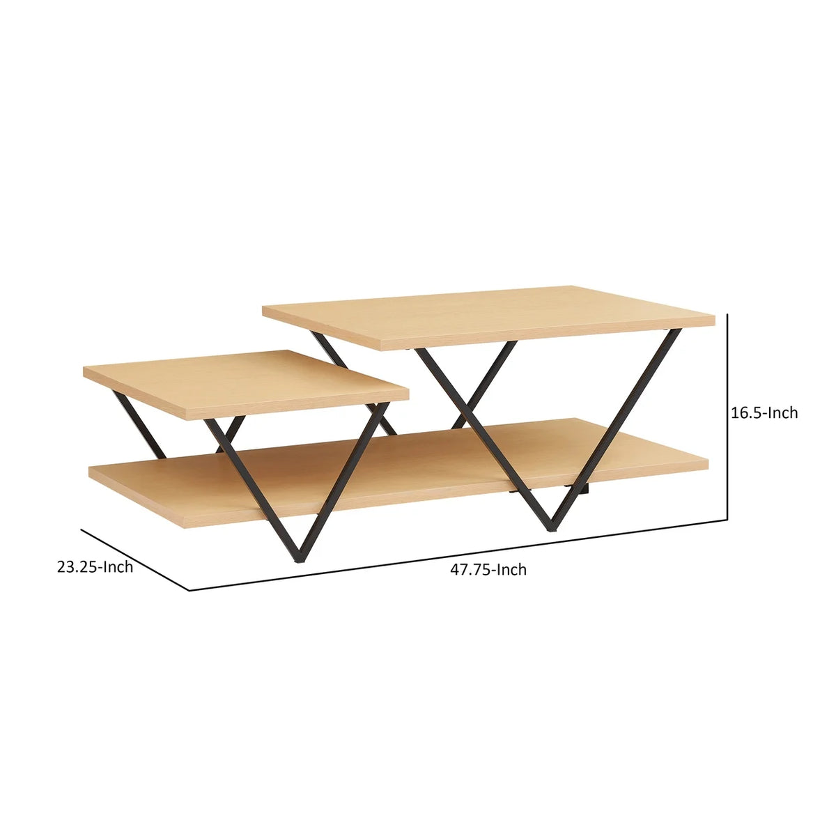 48 Inch 2 Tier Coffee Table with Bottom Shelf D1141