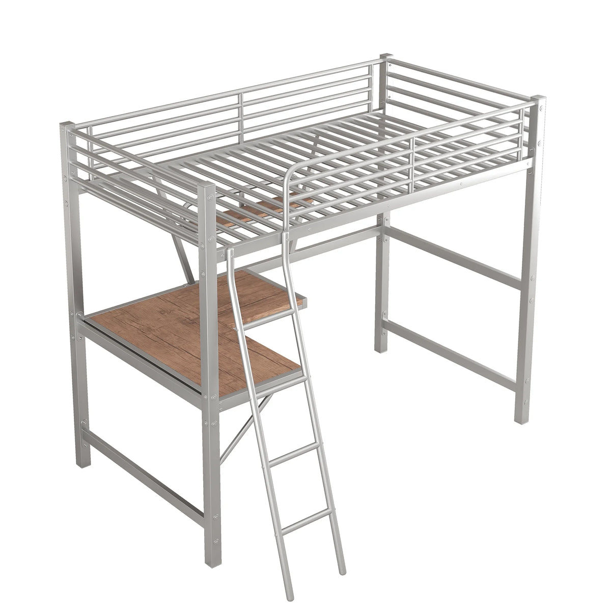 Metal Loft Bed with Desk and Shelf T457017