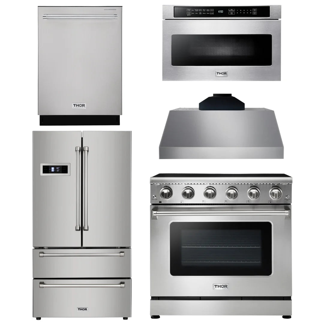 36 Electric Range, Range Hood, Microwave, Refrigerator, Dishwasher J607