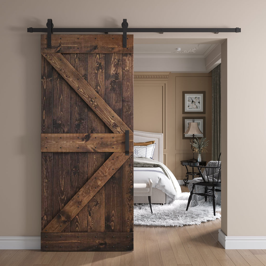Knotty Pine Wood Sliding Barn Door With Hardware Kit E76389