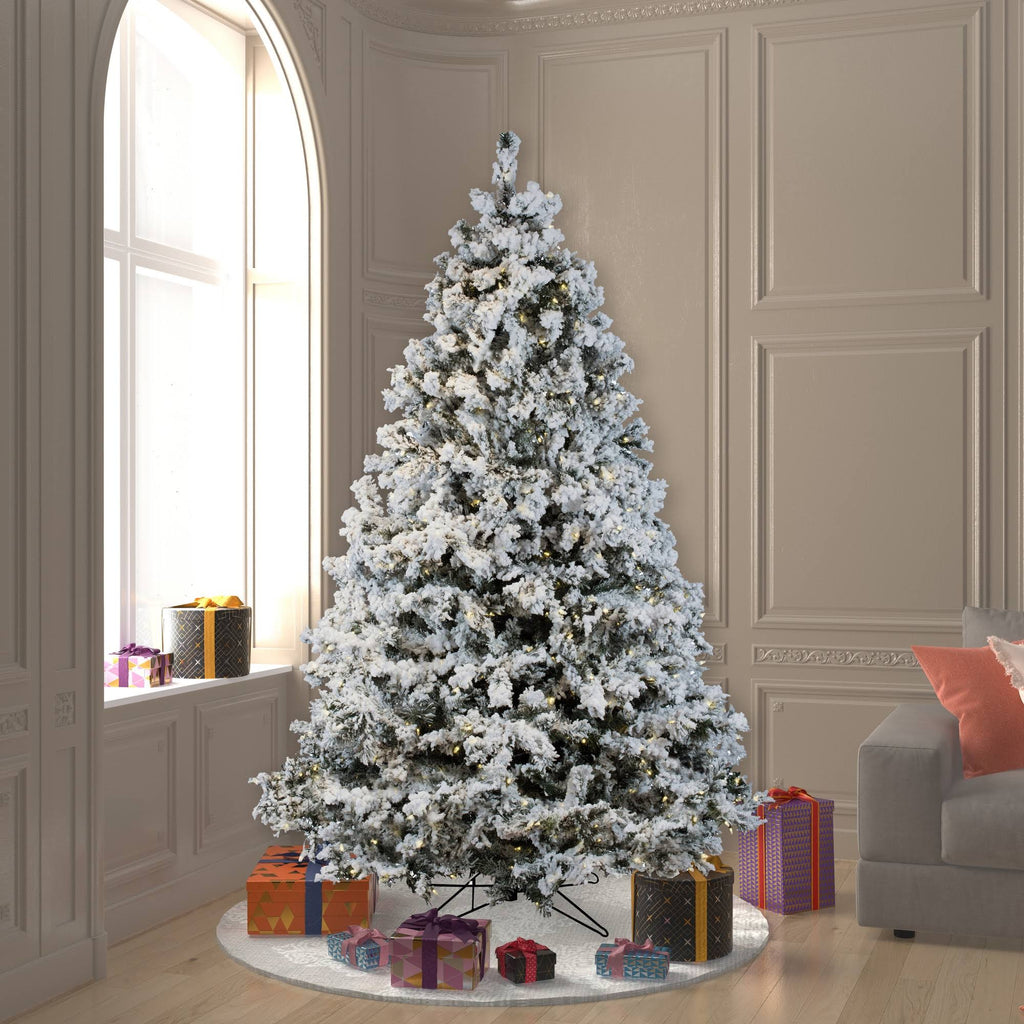 7.5 ft Flocked Alaskan Tree with 900 Warm White LED Lights T4549