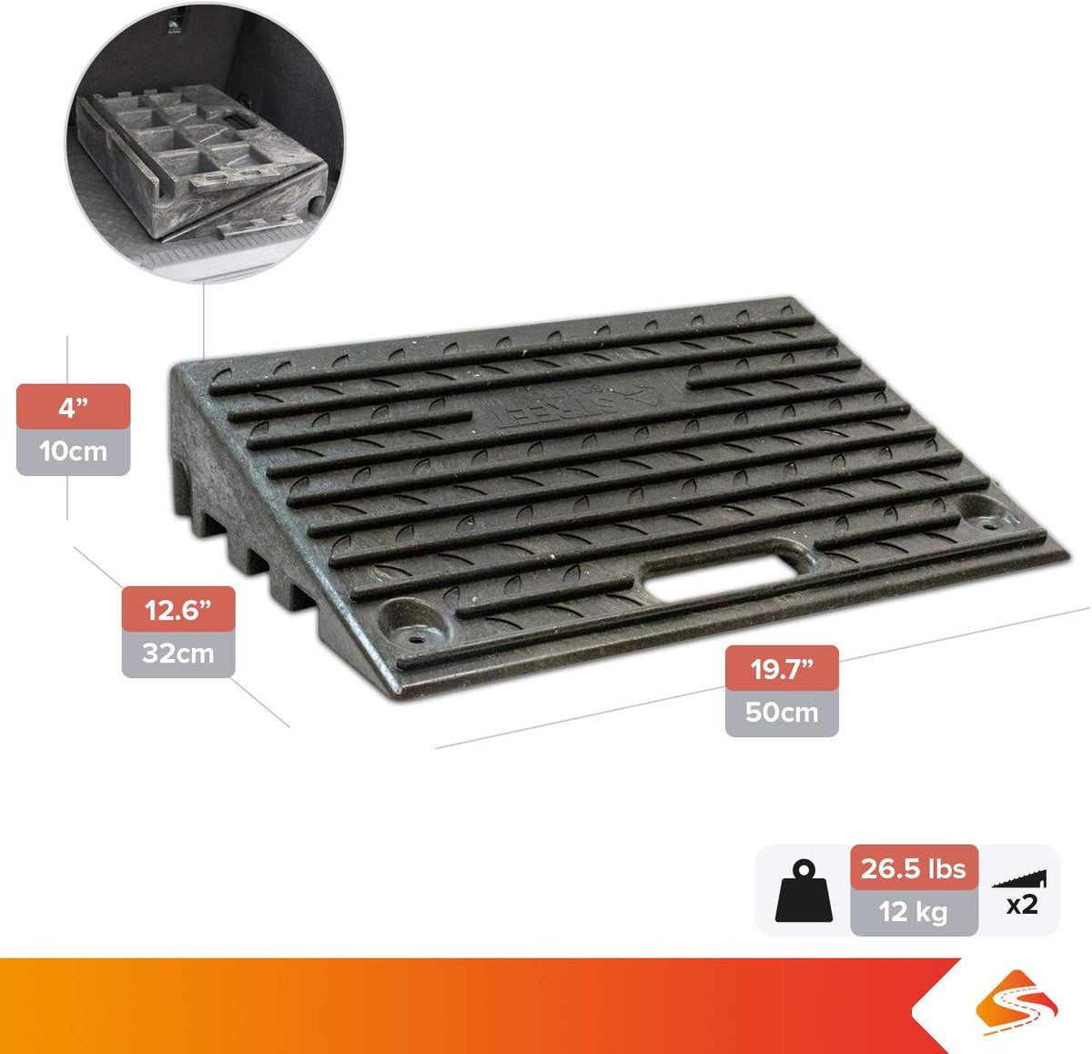 4 Inch Driveway Curb Ramp Pack of 2, Heavy Duty Rubber Ramps Z4417