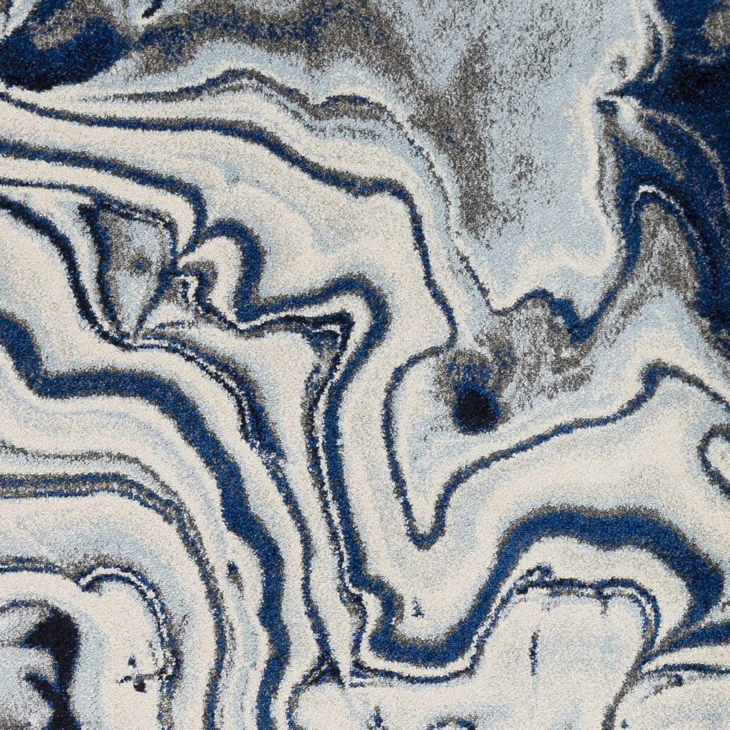 Abstract Coastal Area Rug - Marble Swirl Pattern - Ombre Blue, Royal Blue, Navy Blue, Grey, White - 5'3" x 7'3" V6096