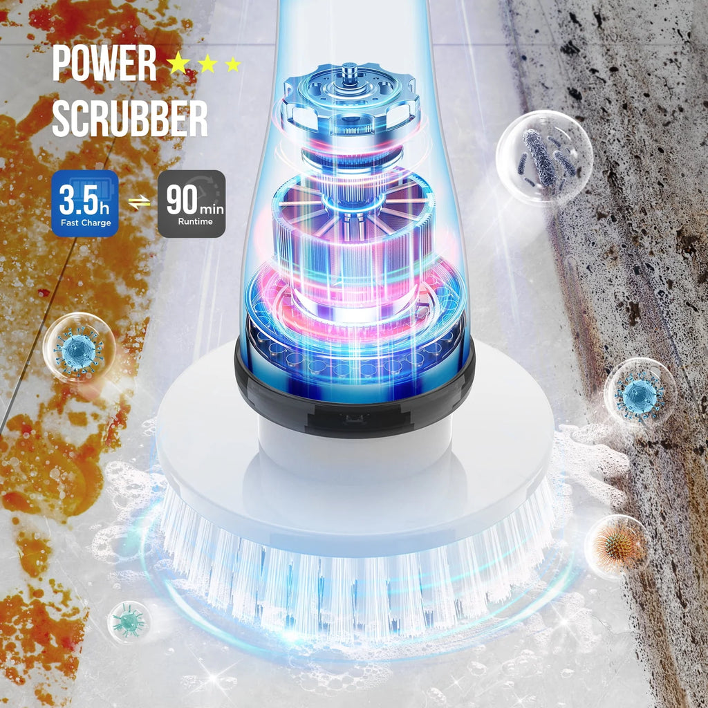 Cordless Electric Spin Scrubber with 4 Heads D7466