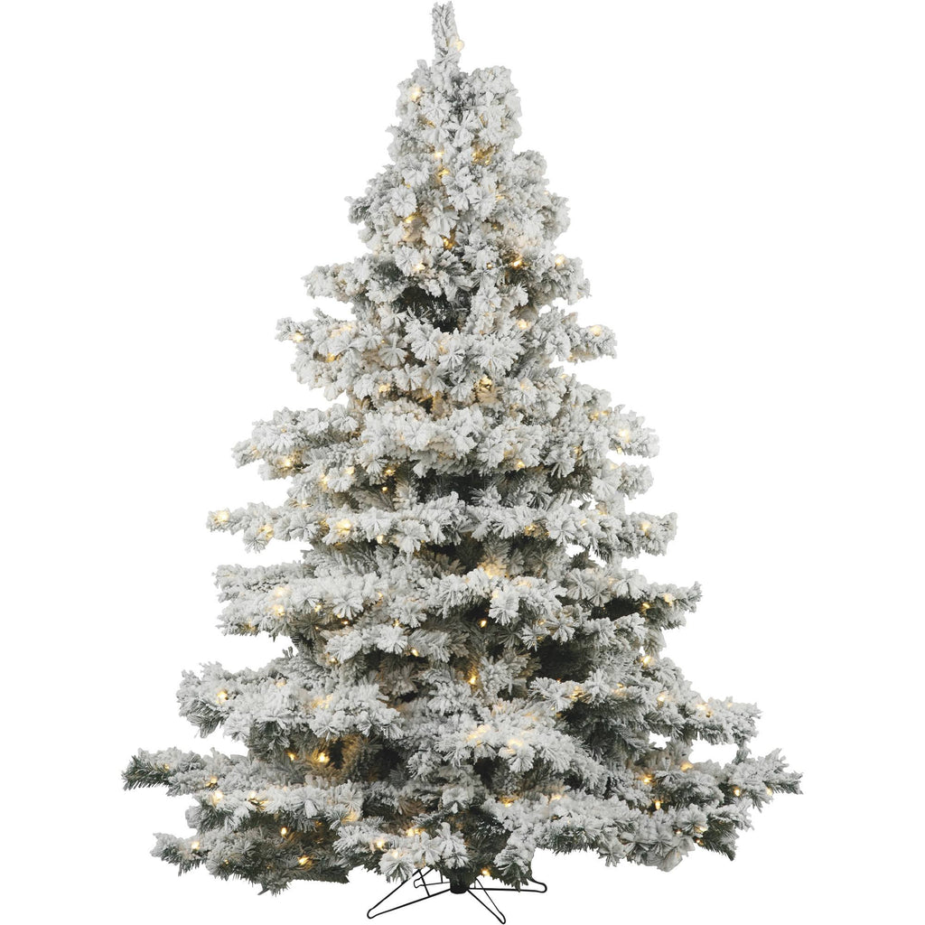 7.5 ft Flocked Alaskan Tree with 900 Warm White LED Lights T4549