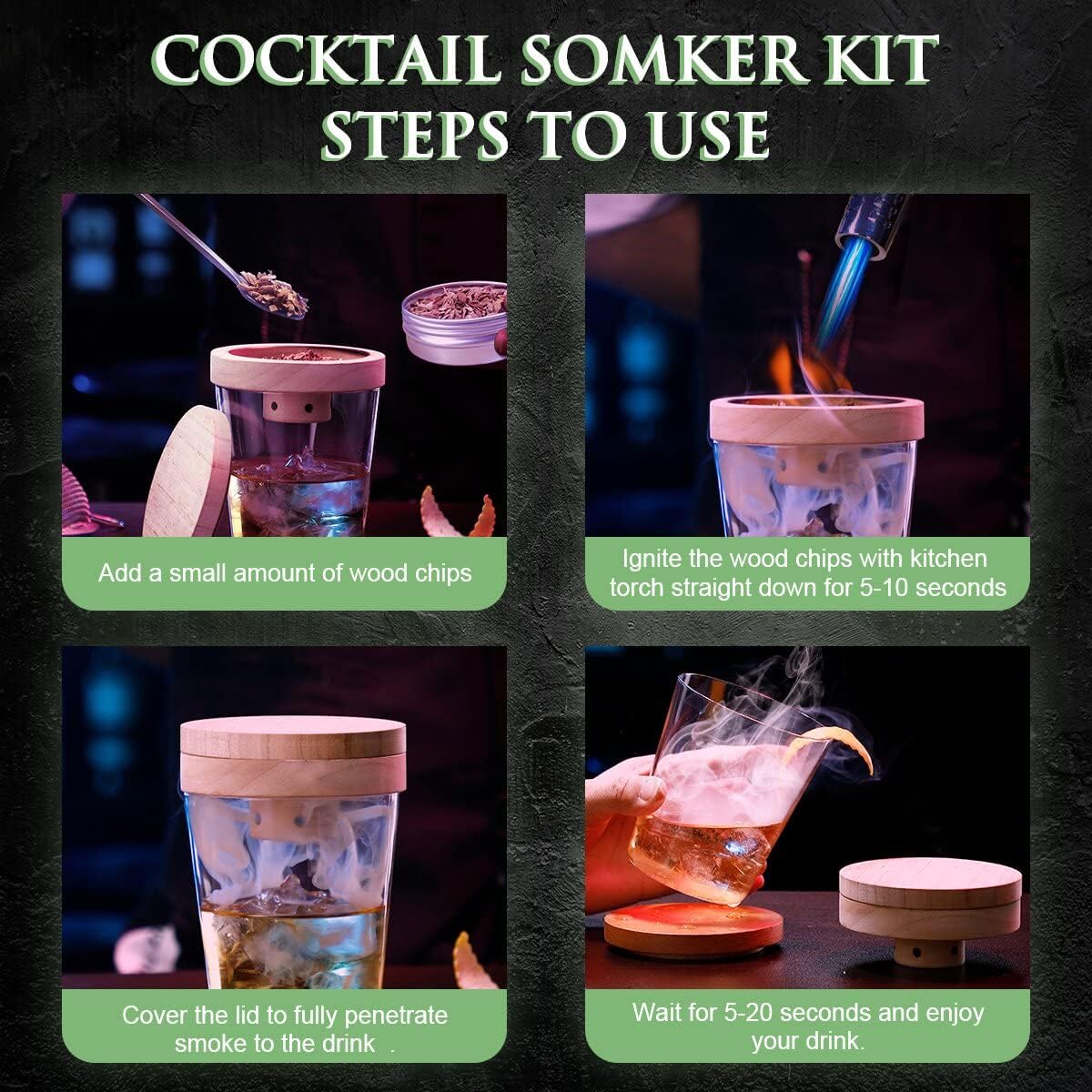 Cocktail Smoker Kit with Torch & 4 Flavors of Wood Chips, Pack of 2 K5448
