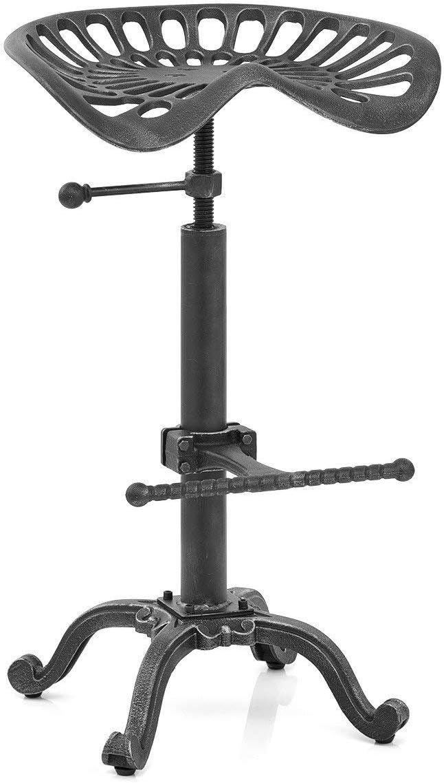 Rustic Industrial Adjustable Bar Stool (Silver, Cast Iron) Q324