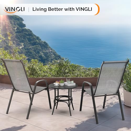 Black Set of 6 Stackable Outdoor Dining Chairs with Sling High Back and Armrests V434