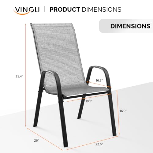 Black Set of 6 Stackable Outdoor Dining Chairs with Sling High Back and Armrests V434