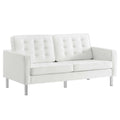 Silver White Tufted Vegan Leather Loveseat W6431