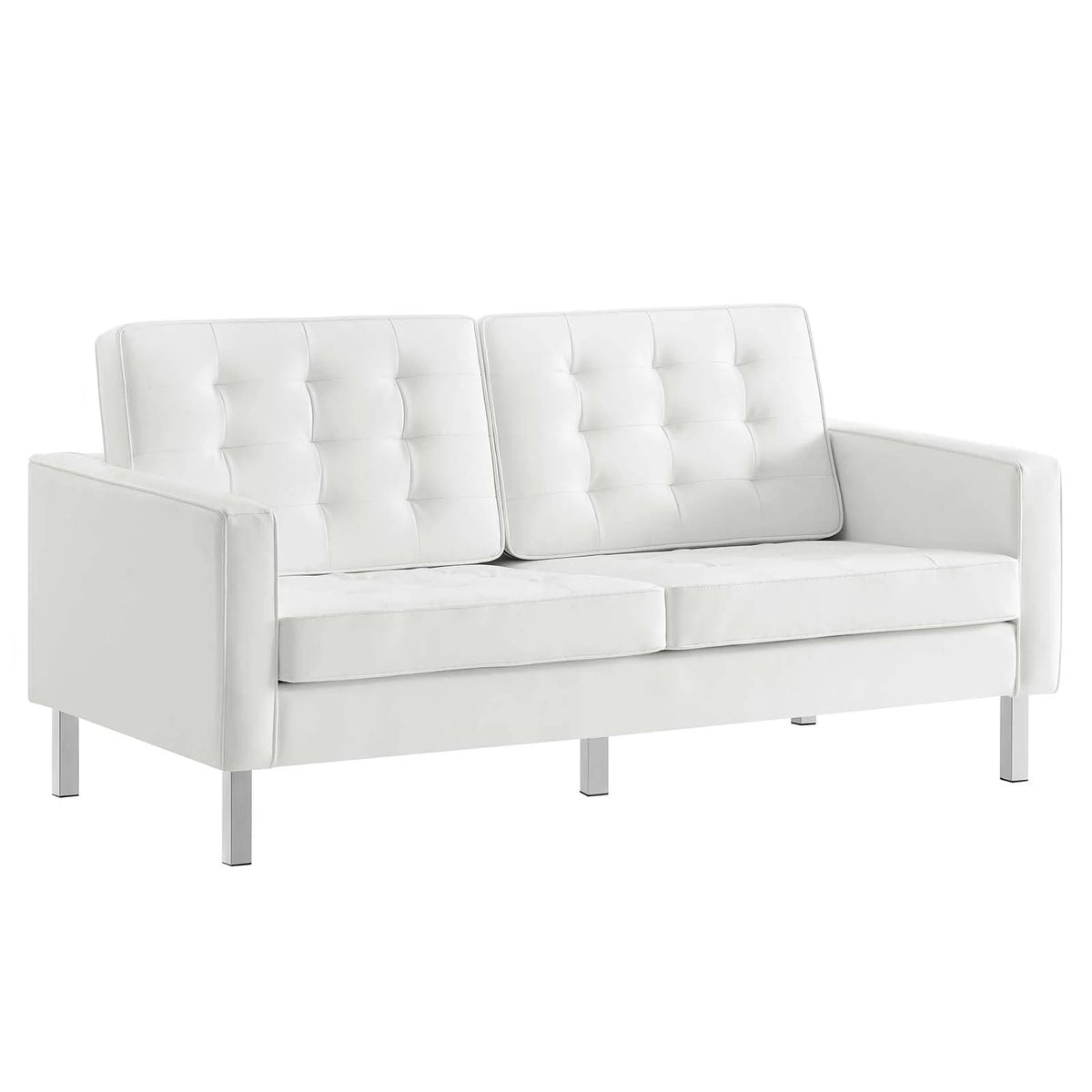Silver White Tufted Vegan Leather Loveseat W6431