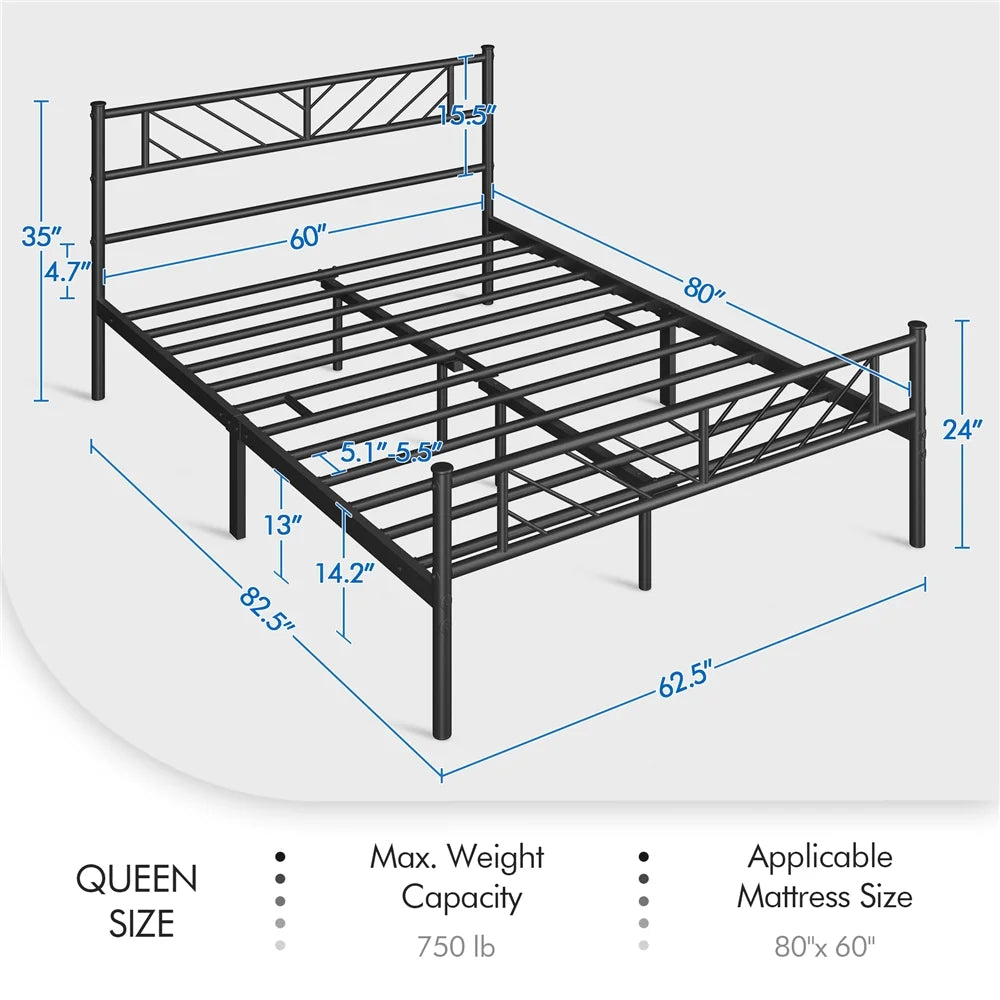 Queen Metal Platform Bed with Arrow Design Headboard and Footboard G808283