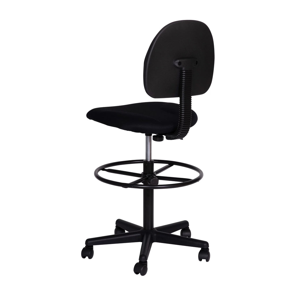 Black Fabric Mid-Back Drafting Chair with Footring F8415