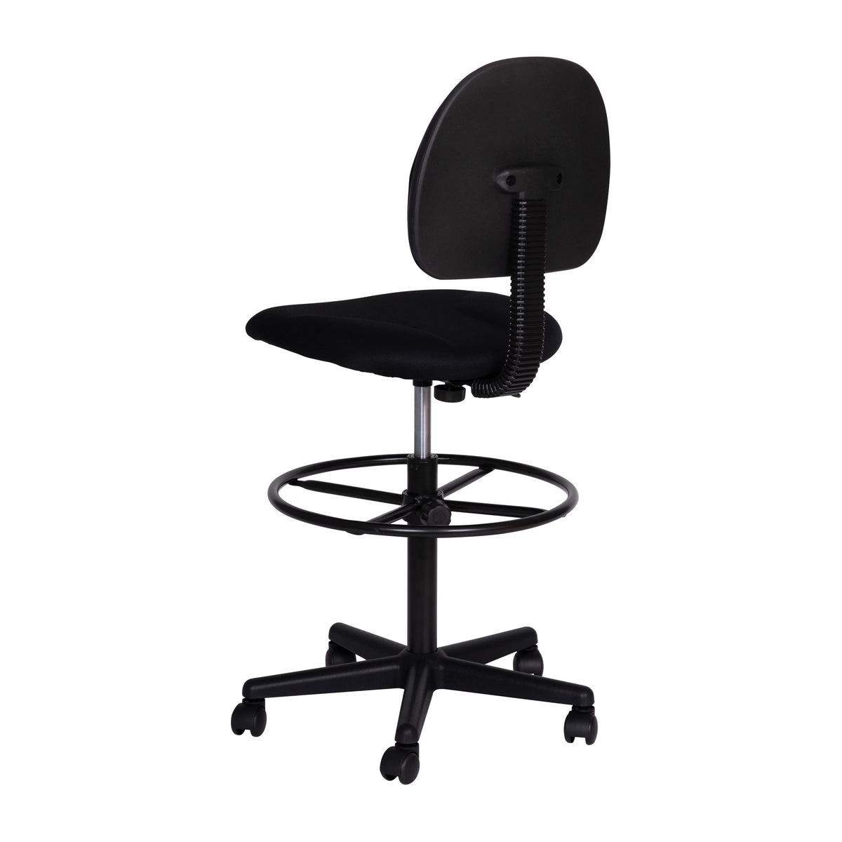 Black Fabric Mid-Back Drafting Chair with Footring F8415