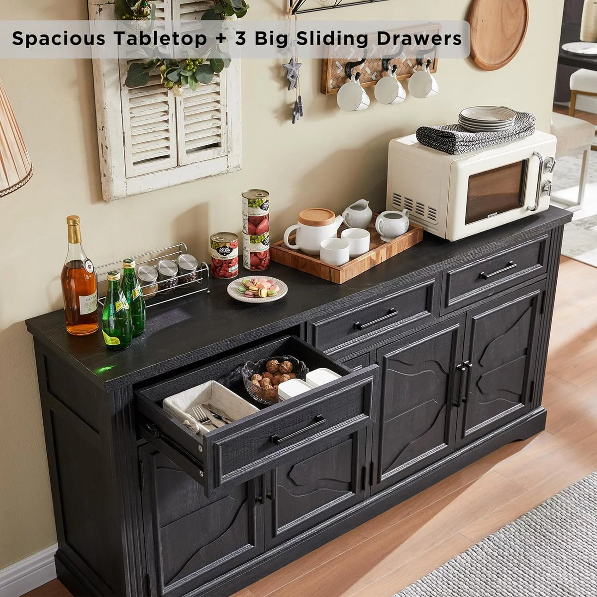 Black 3 Drawer 4 Door Sideboard Storage Cabinet U116030