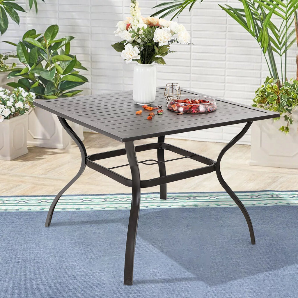 Metal Steel Slat 37 inch Dining Table with Umbrella Hole M417634