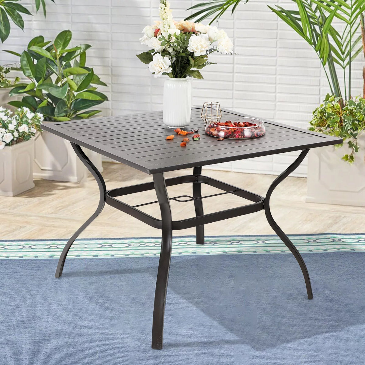 Metal Steel Slat 37 inch Dining Table with Umbrella Hole M417634