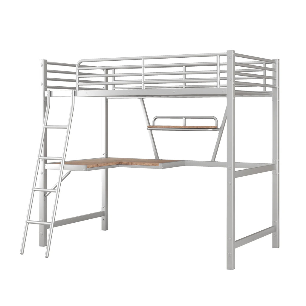 Metal Loft Bed with Desk and Shelf T457017