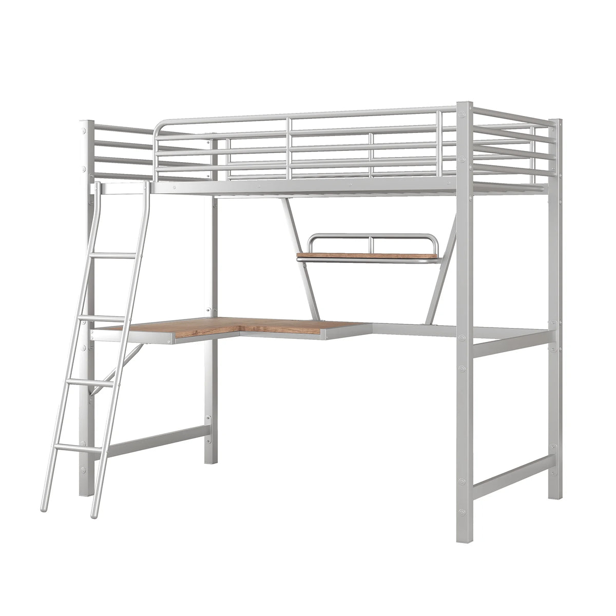 Metal Loft Bed with Desk and Shelf T457017