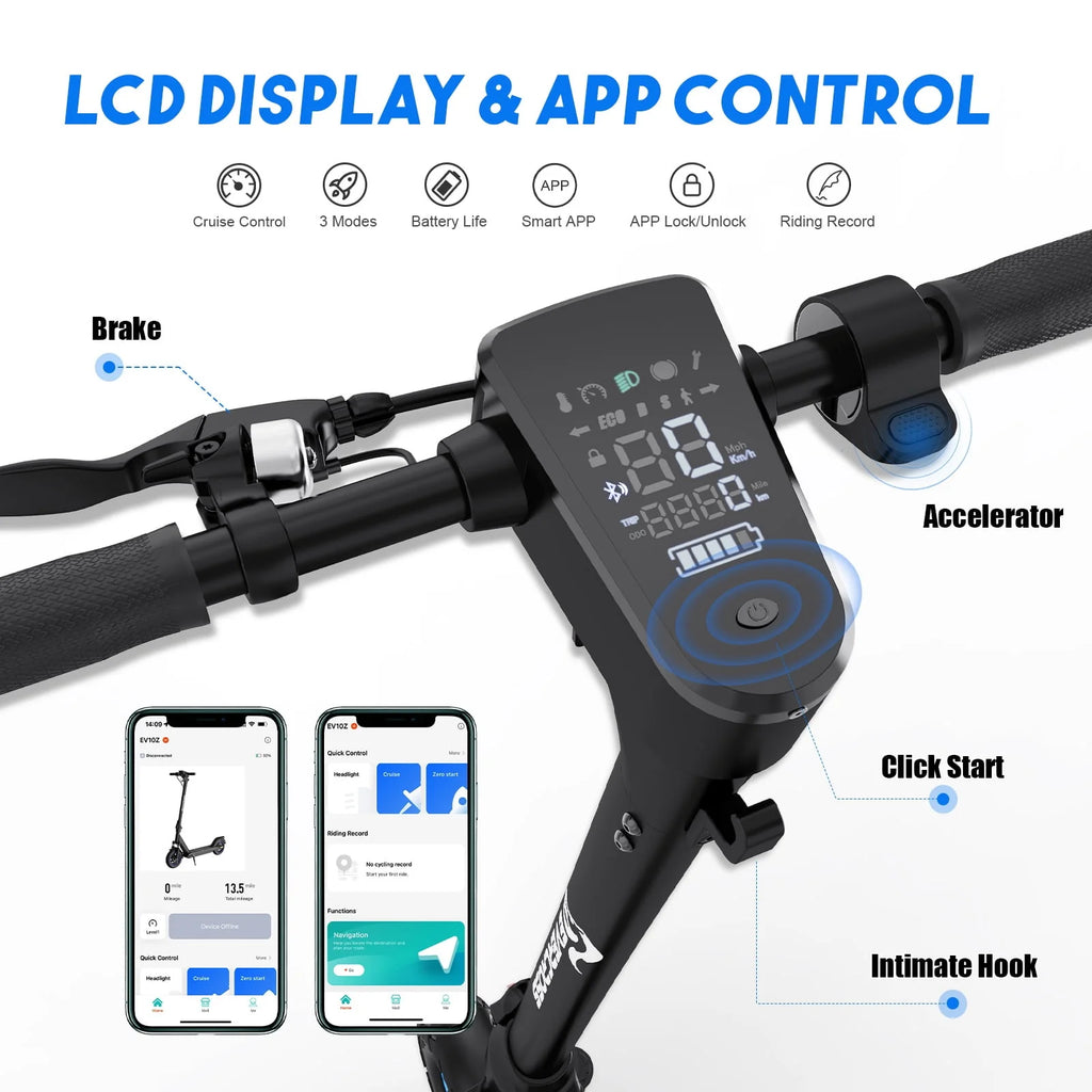 Electric Scooter with 10 Solid Tires, 500W Motor, 22 Miles Battery V988