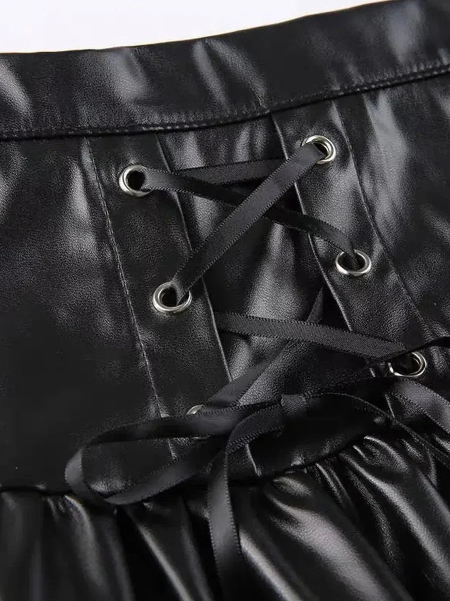 Grunge Lace Up Pu Leather Skirt H115324