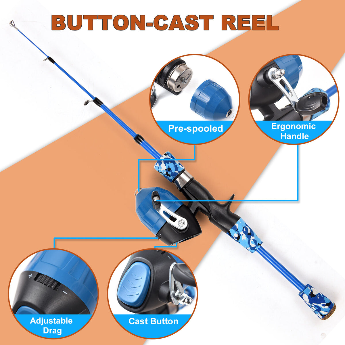 Kids Fishing Rod and Reel Combo Telescopic Casting Rod with Spincast Reel and Carry Bag Y7152
