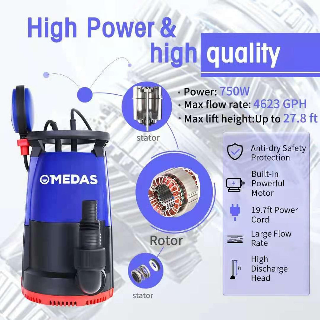 1HP 750W 4623GPH Submersible Sump Pump Electric 3 in 1 Clean/Dirty Water Utility Water Pumps w/Float Switch and Long 16.4ft Cable Pack of 2 N829881