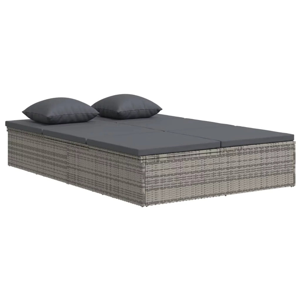 Convertible Sun Bed with Cushions Poly Rattan Dark Gray X70078