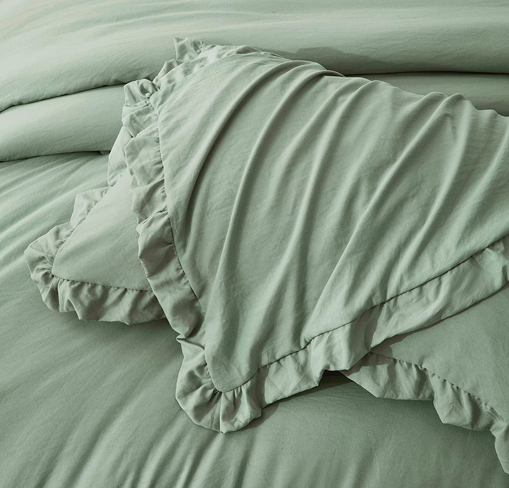 Sage Green Ruffled Edge Microfiber Comforter Set B176366
