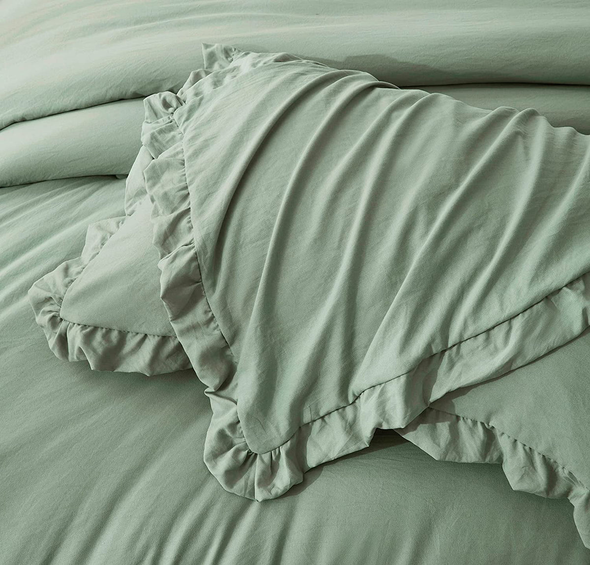 Sage Green Ruffled Edge Microfiber Comforter Set B176366
