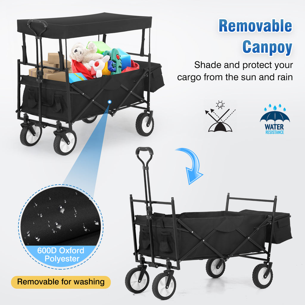Black Folding Wagon Cart with Removable Canopy X9160