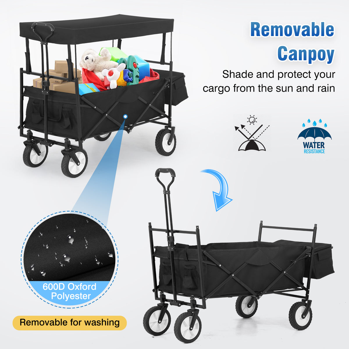 Black Folding Wagon Cart with Removable Canopy X9160