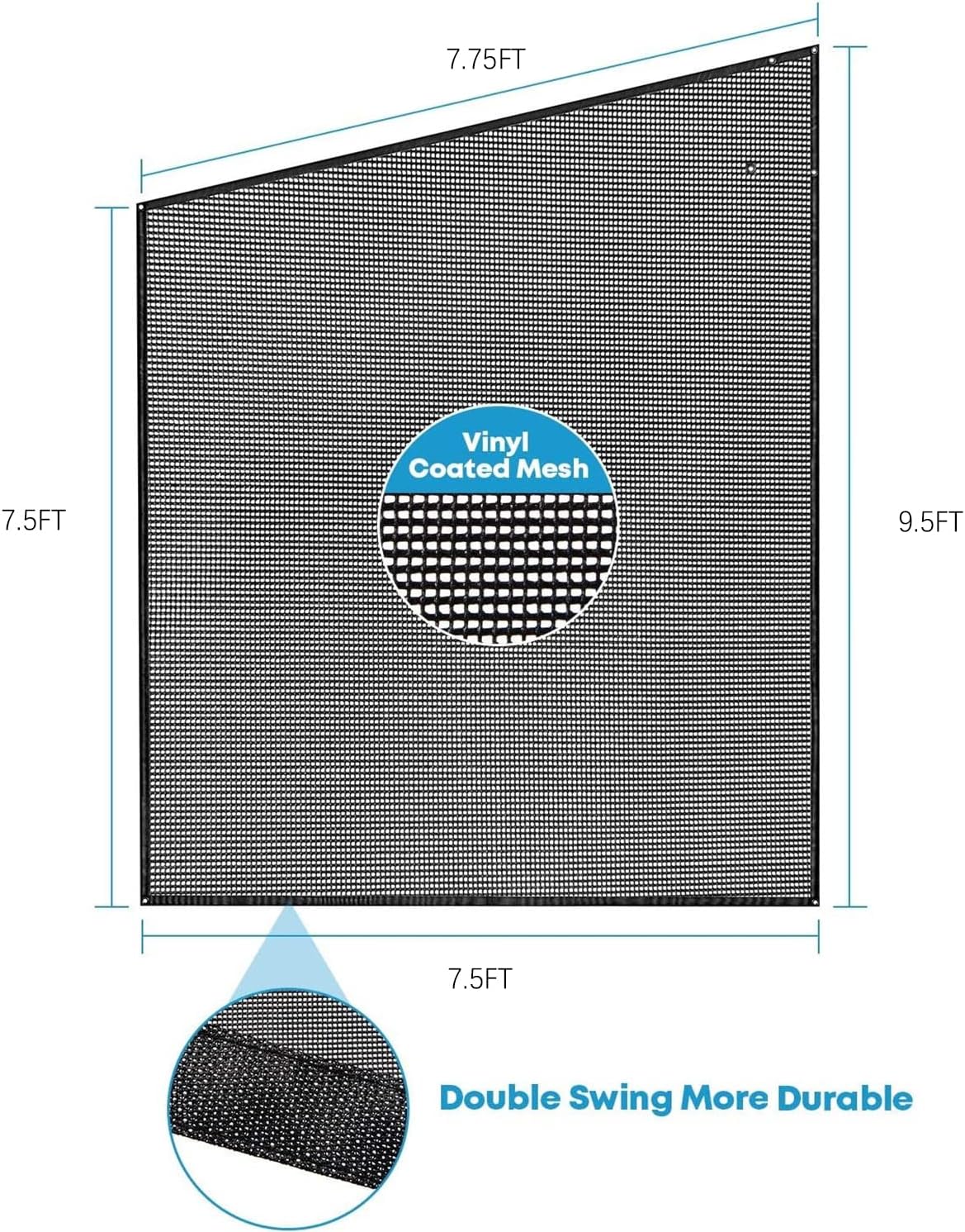 RV Awning Side Sun Shade 9’ x 7’ Black Mesh Screen Kit W844